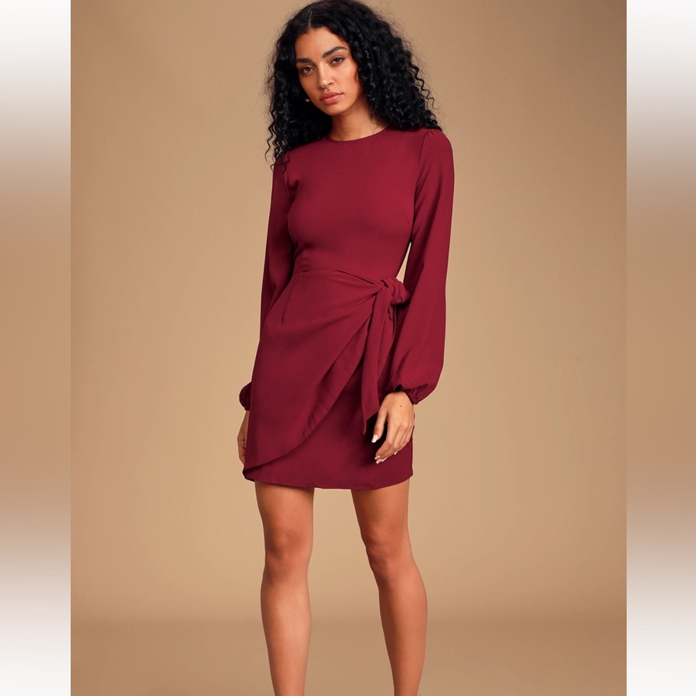 Believe It or Knot Wine Red Long Sleeve Tie-Front Skater Dress